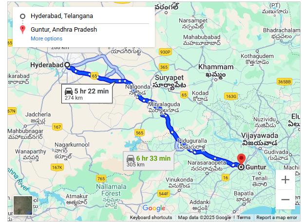 Hyderabad to Guntur Cab Services by Jyothi Cabs