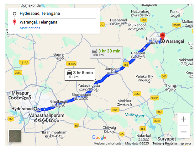 Hyderabad to Warangal Cab Services by Jyothi Cabs
